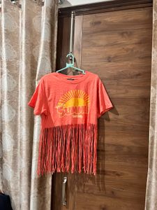 Fringed Crop Top with Summer Graphic