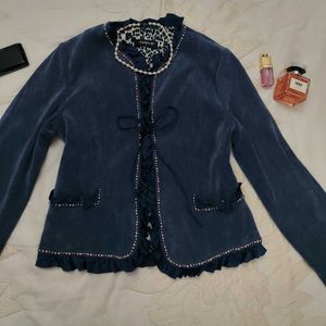 beaded blue corduroy coat/blazer