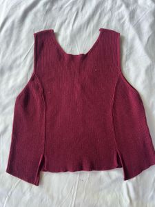 Maroon V-Neck Cropped Knit Top