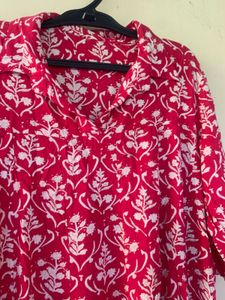 Red Block Print Cotton Kurta