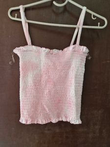 Pink Shirred Crop Top