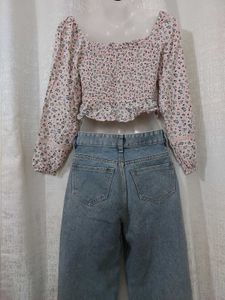 River Island -Floral Smocked Crop Top - Y2K Style