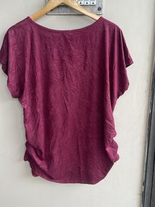 Maroon Gathered Hem T-Shirt