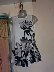 White Floral Print Sleeveless Top