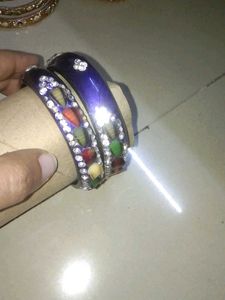 Violet Lak Glass, Studded Beaded Bangles Set of 2