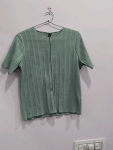 Ribbed Green Short Sleeve Top