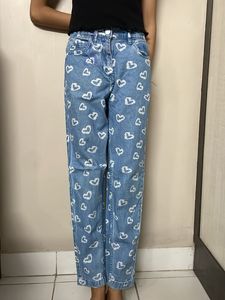 Heart Print Denim Jeans