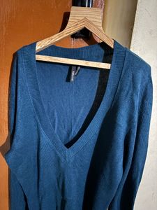 Teal V-Neck Knit Sweater