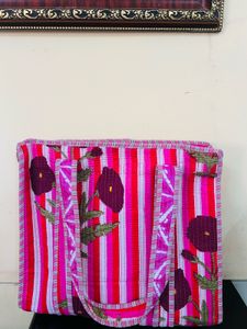 Floral Striped Tote Bag
