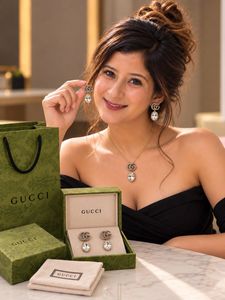 NEWGucci GG Crystal Drop Earrings & Necklace Set