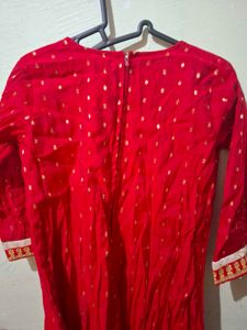 Red Kurta with Gold Print