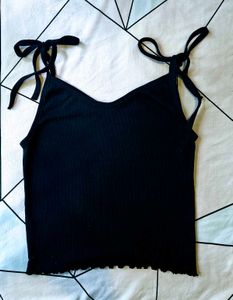 Black Ribbed Crop Tank Top