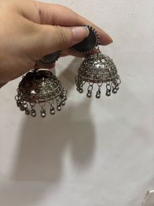 Oxidised Silver Jhumka Earrings