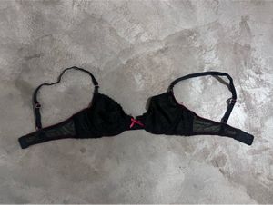 Black Lace Mesh Underwire Bra with Hot Pink Trim &amp;
