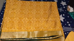 Yellow Saree with Geometric Print