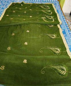 Olive green cotton blend beautiful saree