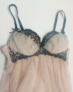 Qmomo pink and black Lace Gothic Babydoll top
