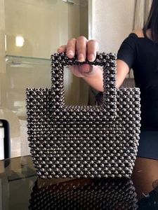 Silver Metallic Handmade Beaded Bag