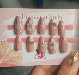 Press On Nails - Pink Polka Dot &amp; Flower