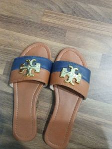 Stylish Brown and Blue Slide Sandals