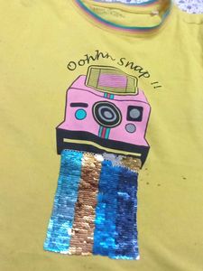 Yellow "Oohhh Snap!" Camera Sequin T-Shirt