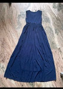 Elegant Navy Blue Pleated Gown