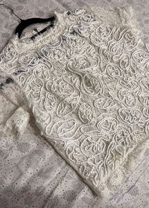White Lace Embroidered Crop Top