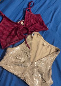 Sparkly Silver &amp; Burgundy Crop Tops combo ❤️✨