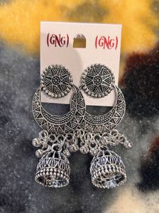 Silver Tone Jhumka Earrings