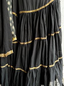 Elegant Black &amp; Gold Kurta Set with Dupatta