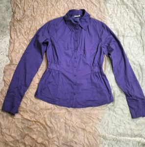 Purple Cinched-Waist Button-Down