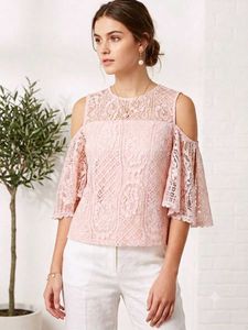 Baby Pink Lace Cold Shoulder Top