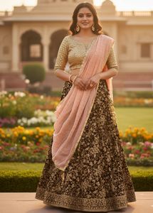 Elegant Brown & Gold Lehenga Choli