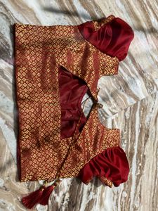 Elegant Red &amp; Gold Brocade Blouse