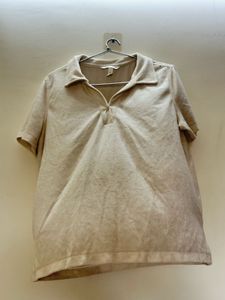 Cream V-Neck Polo Shirt