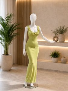 Lime Green Ruffled Maxi Dress