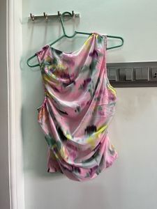 Pink Tie-Dye Ruched Tank Top
