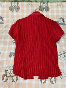 Red Striped Button-Up Blouse