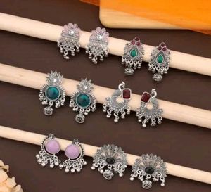Oxidized Silver Jhumki Earrings Set