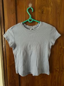 H&M Light Blue Basic Ribbed T-Shirt