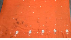 Elegant Orange Embroidered Saree Old Stock