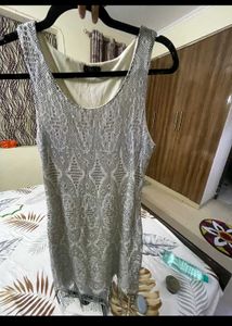 Sparkling Silver Embellished Fringe Dress