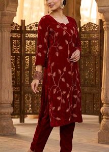 Maroon Embroidered Kurta