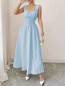 Baby Blue Smocked Midi Dress