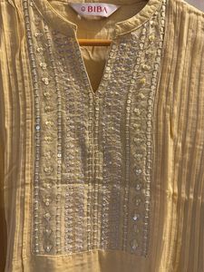 Biba Yellow Embroidered Kurti