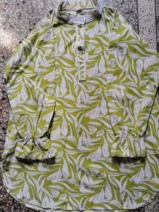 Green Leaf Print Short U Shaped Kurti