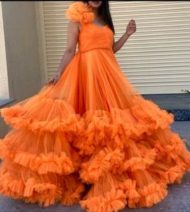 Elegant Orange Ruffled Gown