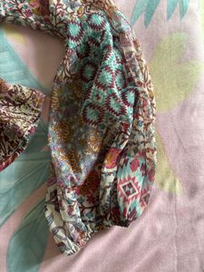 Bohemian Floral Print Sheer Blouse