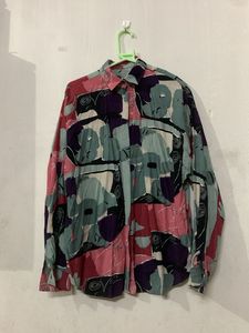 Vintage Abstract Print Button-Up Shirt