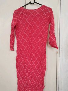 Pink Bandhani Kurti with White Embroidery